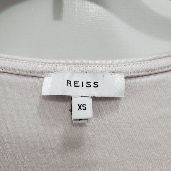 Reiss Women's Pale Gray Chiffon Trim Soft Short‎ Sleeve Basic V-Neck Top Size XS - Picture 3 of 6